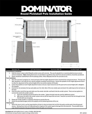 Dominator Pickleball Posts with Net and Sleeves