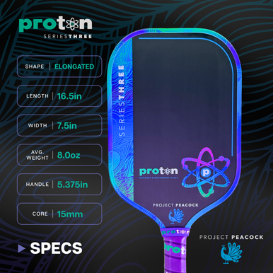 Proton Series Three Project Peacock 15mm Elongated Pickleball Paddle