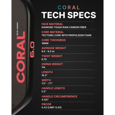Six Zero Coral 16mm Hybrid Pickleball Paddle